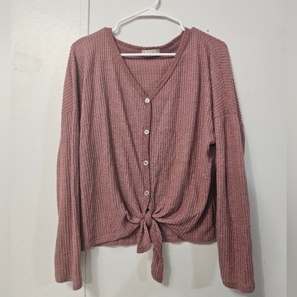 Altar'd State Mauve Tie Front Button Down Sweater! - Picture 1 of 5